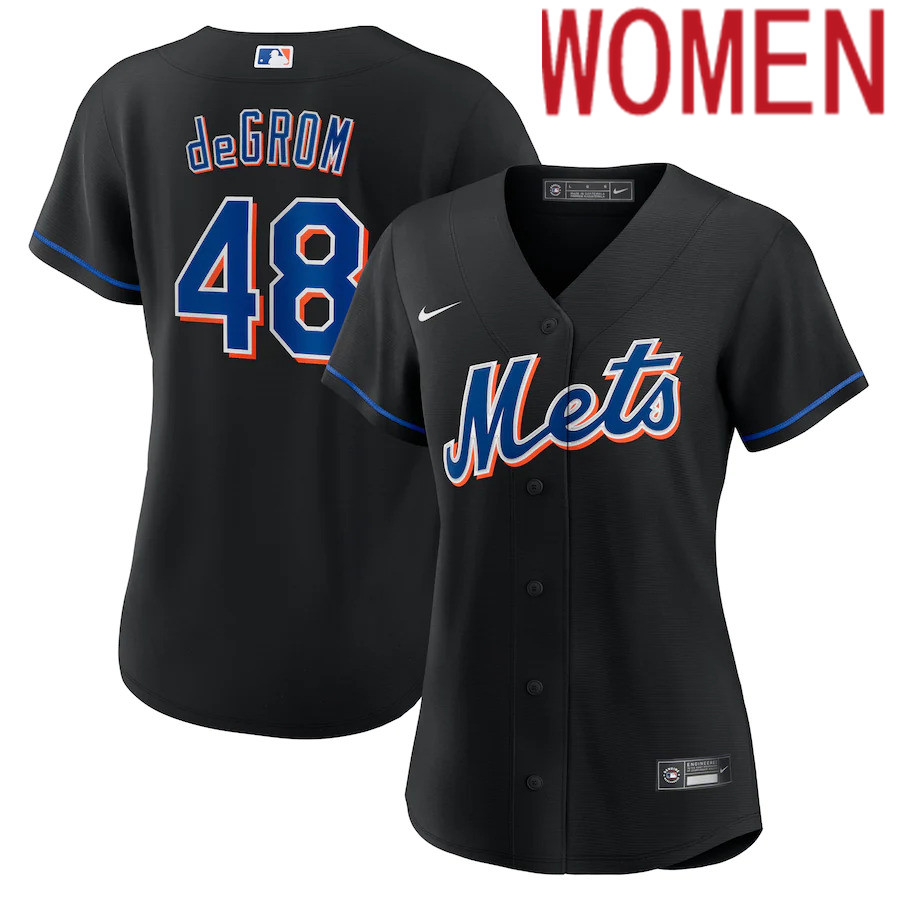 Custom Women New York Mets #48 Jacob deGrom Nike Black 2022 Alternate Replica Player MLB Jersey->customized mlb jersey->Custom Jersey